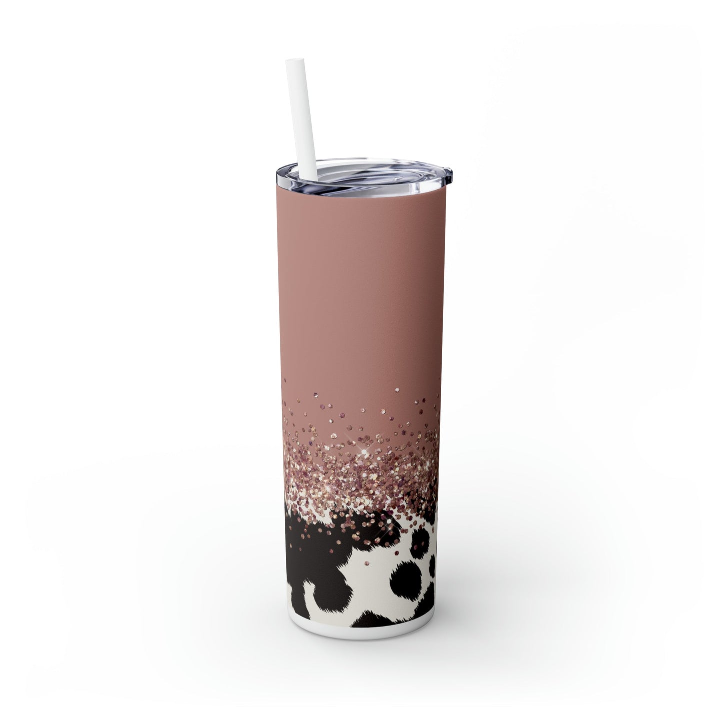 Cowhide Glitter Mauve Skinny Tumbler with Straw, 20oz