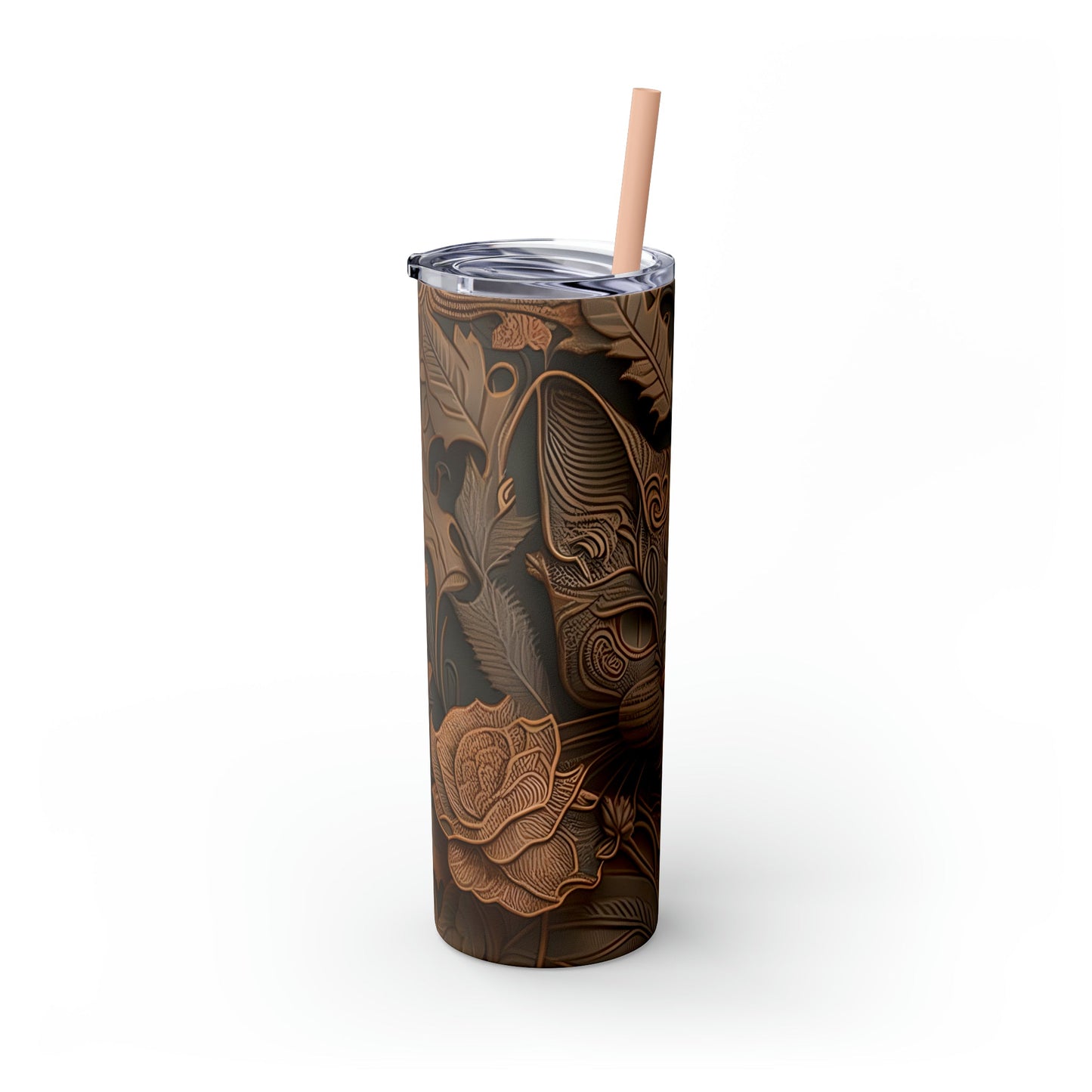 Etched Cat Skinny Tumbler with Straw, 20oz