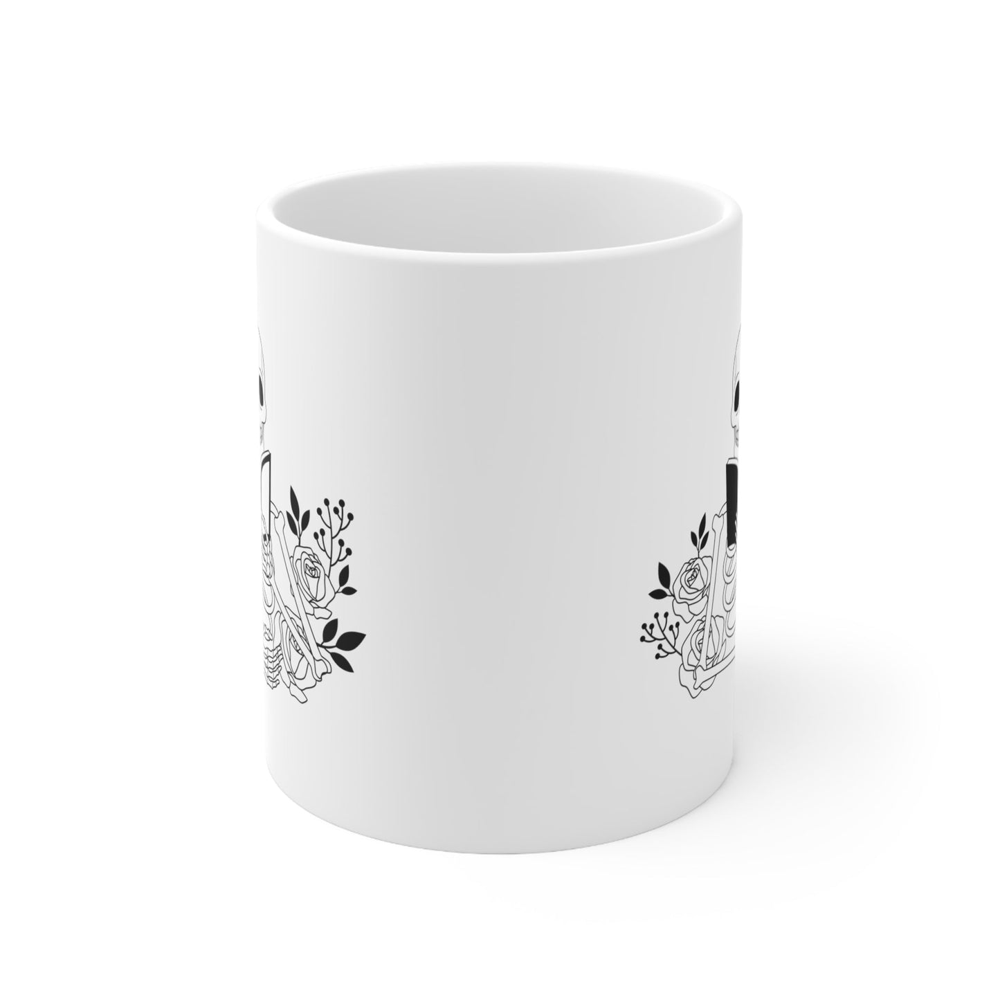 Skeleton Reading Ceramic Mug 11oz