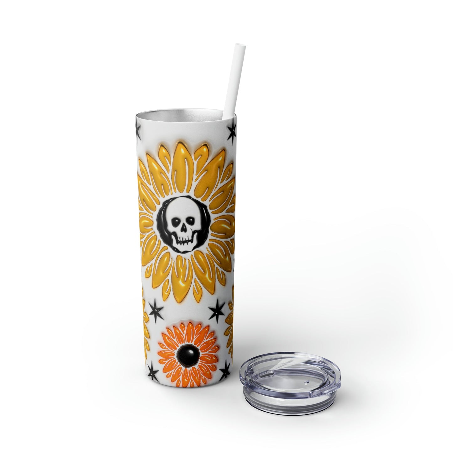 Inflated Creepy Sunflower Skinny Tumbler with Straw, 20oz