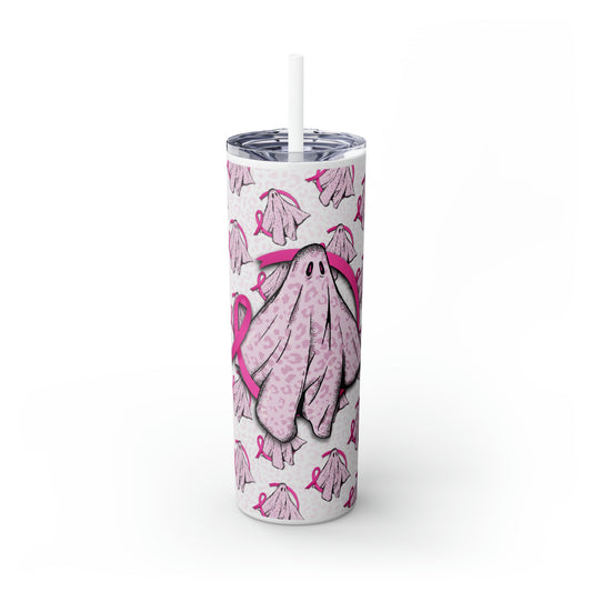 Scare Away Breast Cancer Skinny Tumbler with Straw, 20oz