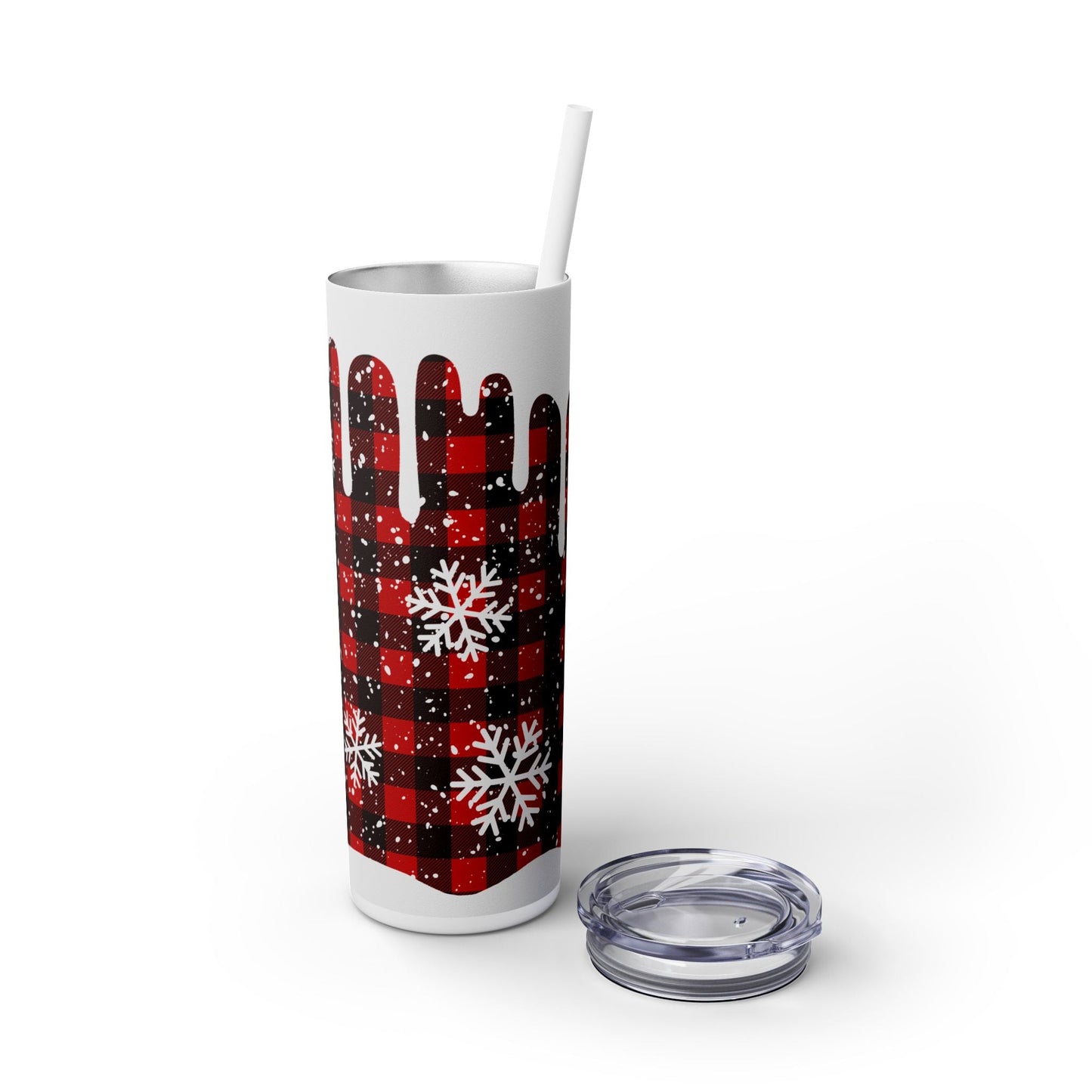 Buffalo Plaid And Snowflakes Skinny Tumbler with Straw, 20oz