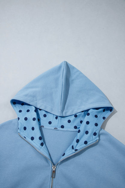 Parchment Polka Dot Hooded Zip-Up Sweatshirt