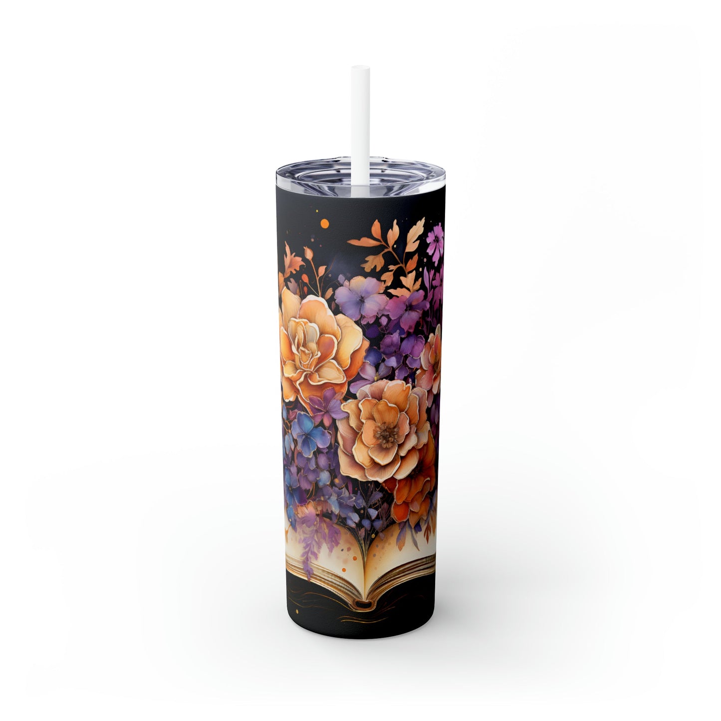 Floral Book Skinny Tumbler with Straw, 20oz