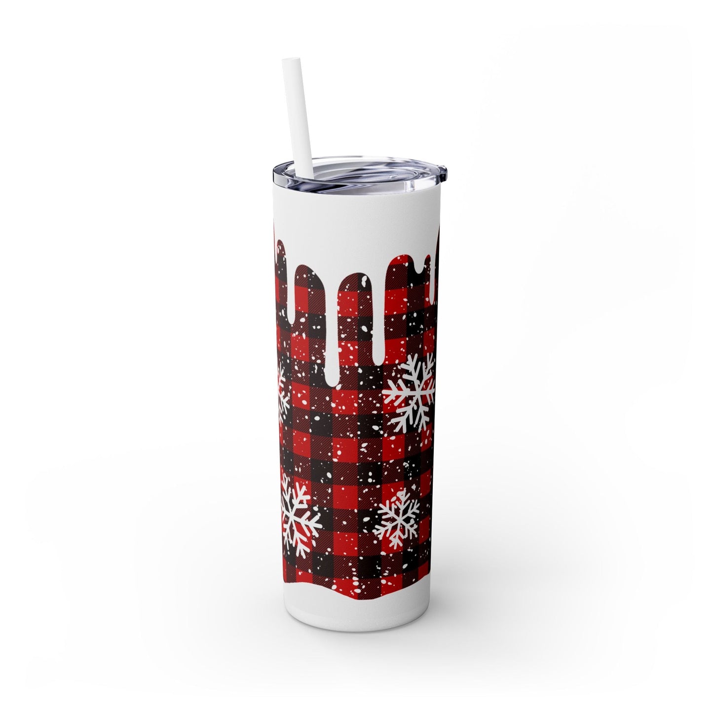 Buffalo Plaid And Snowflakes Skinny Tumbler with Straw, 20oz