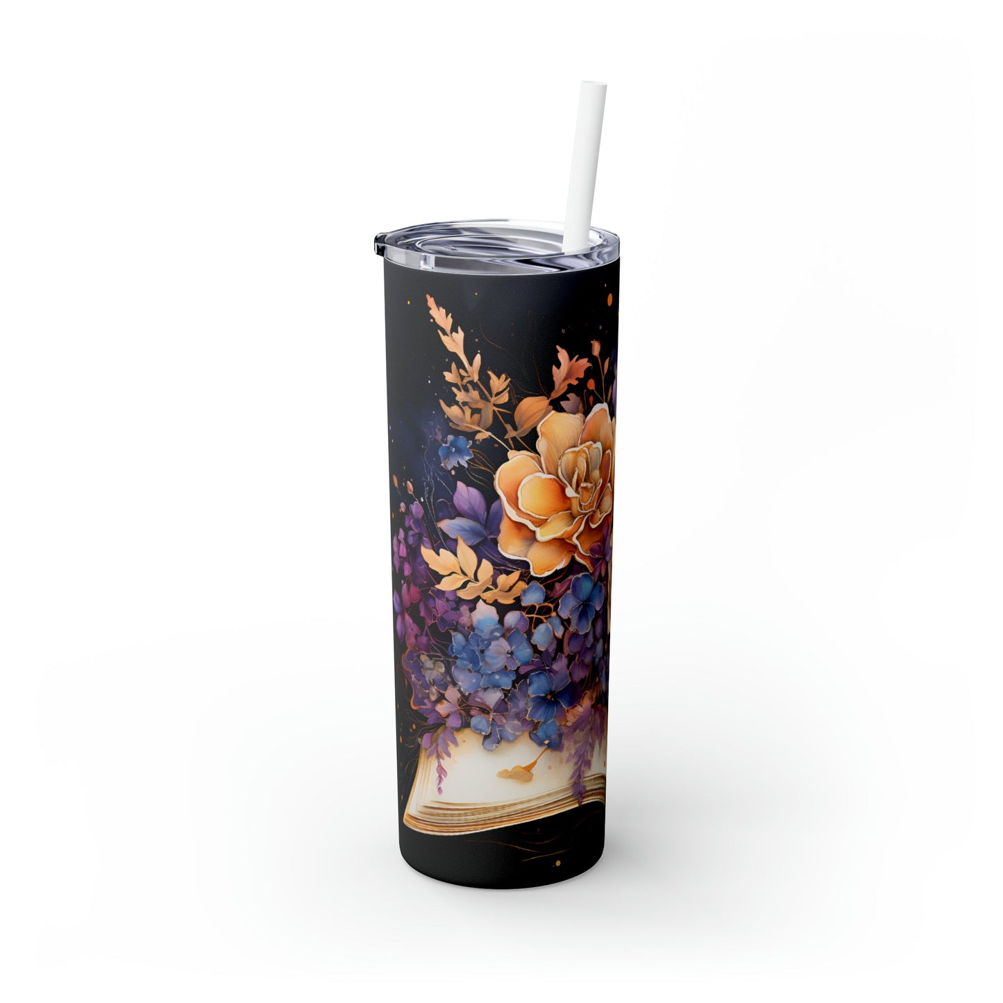 Floral Book Skinny Tumbler with Straw, 20oz