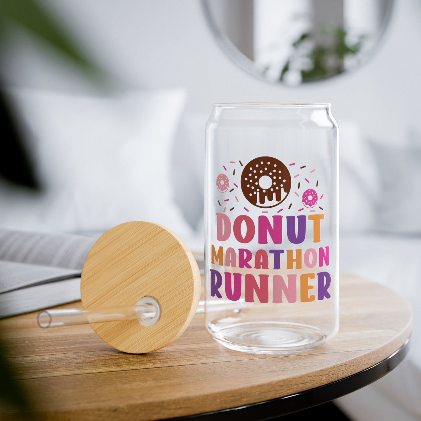 Donut Marathon Runner Sipper Glass, 16oz