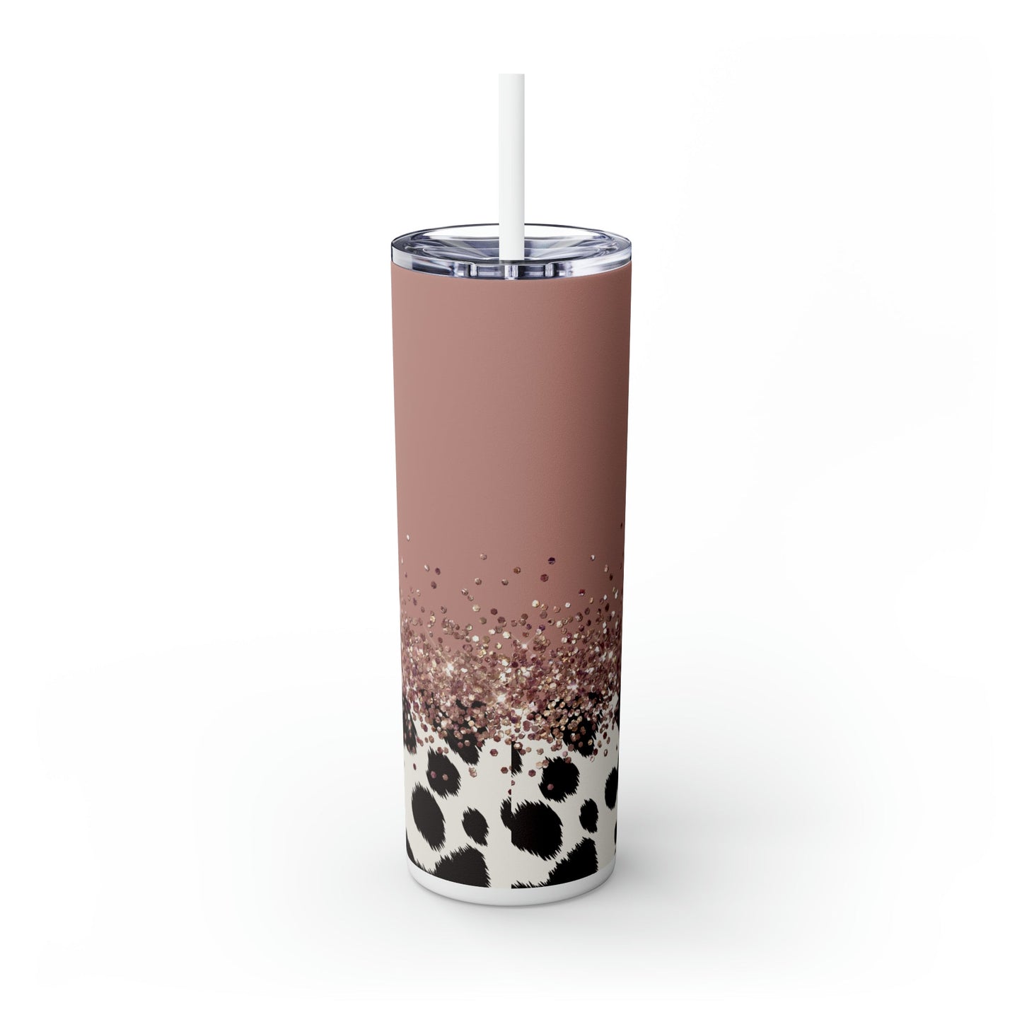 Cowhide Glitter Mauve Skinny Tumbler with Straw, 20oz