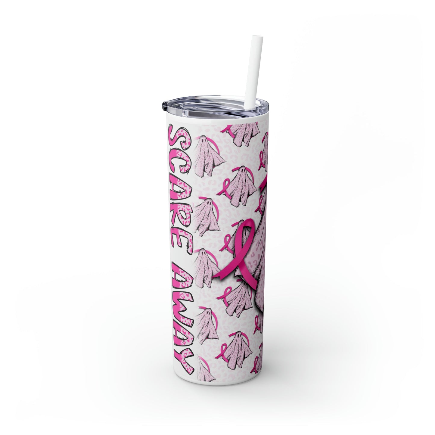 Scare Away Breast Cancer Skinny Tumbler with Straw, 20oz