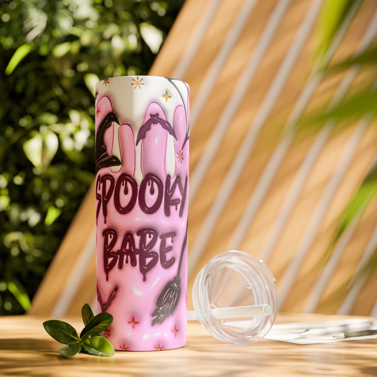 Inflated Spooky Babe Skinny Tumbler with Straw, 20oz