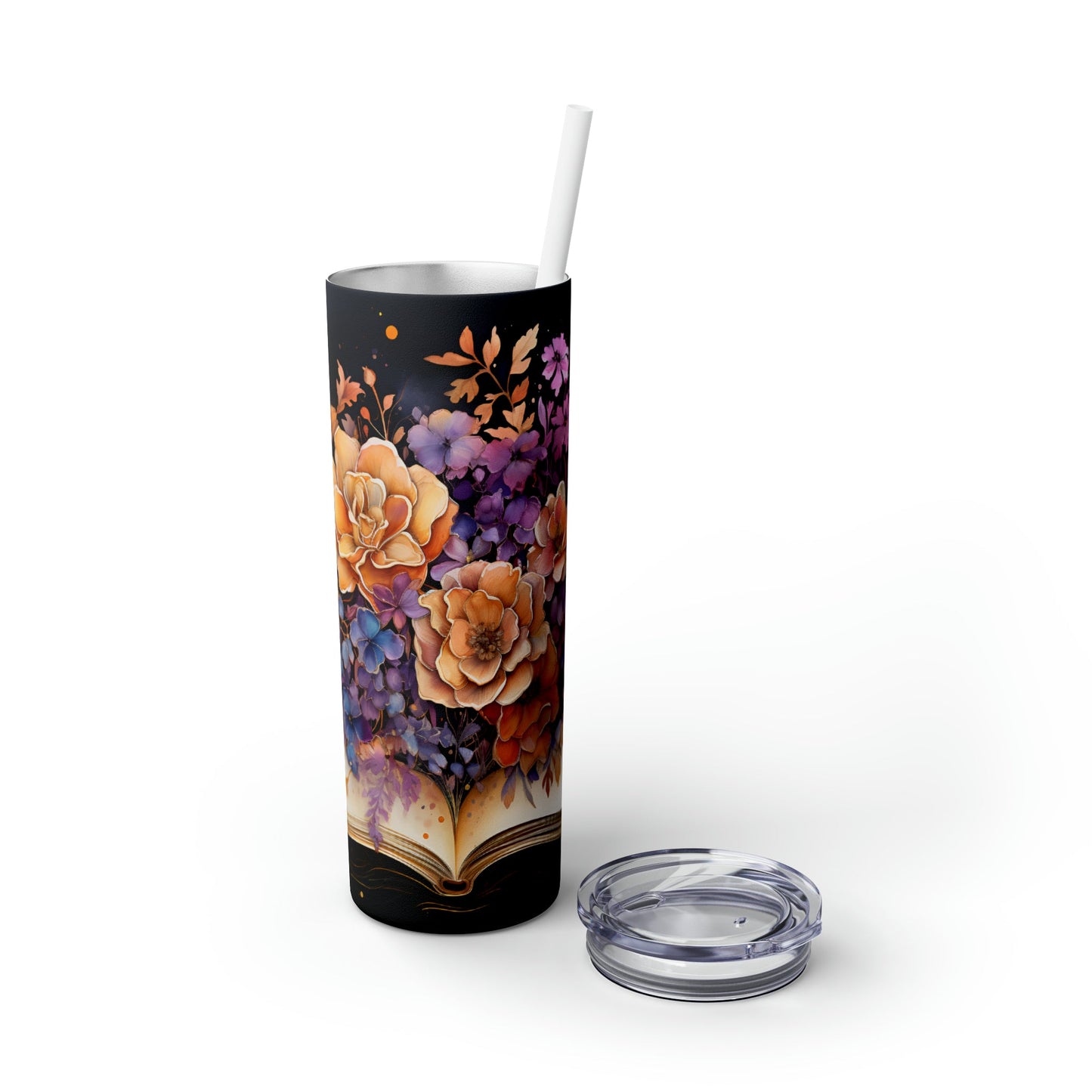 Floral Book Skinny Tumbler with Straw, 20oz