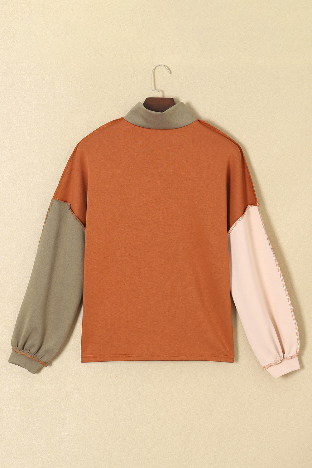 Gold Flame Plus Size Colorblock Exposed Seam Quarter Zip Sweatshirt