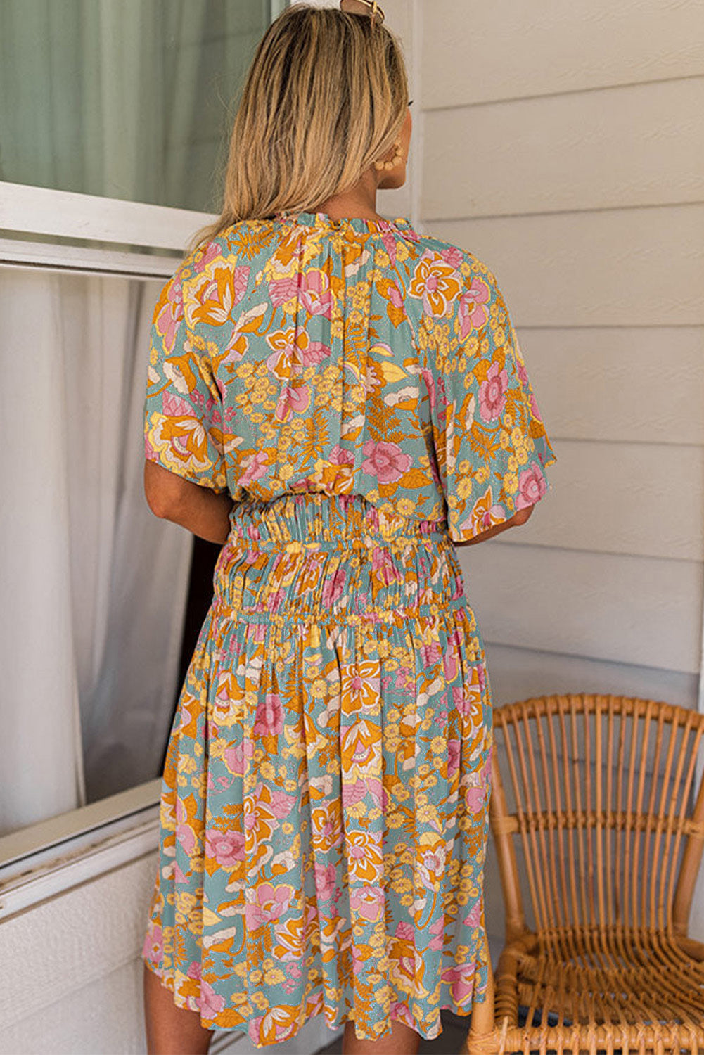 Blue Frilled Off Shoulder Floral Blouse