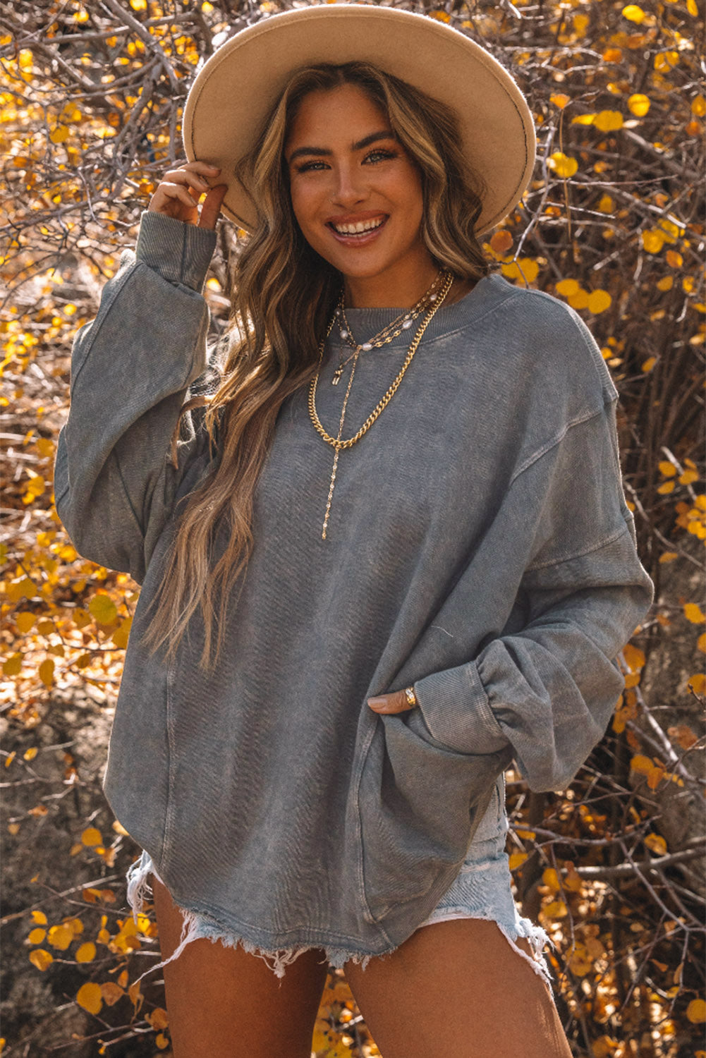 Gray Exposed Seam Twist Open Back Oversized Sweatshirt