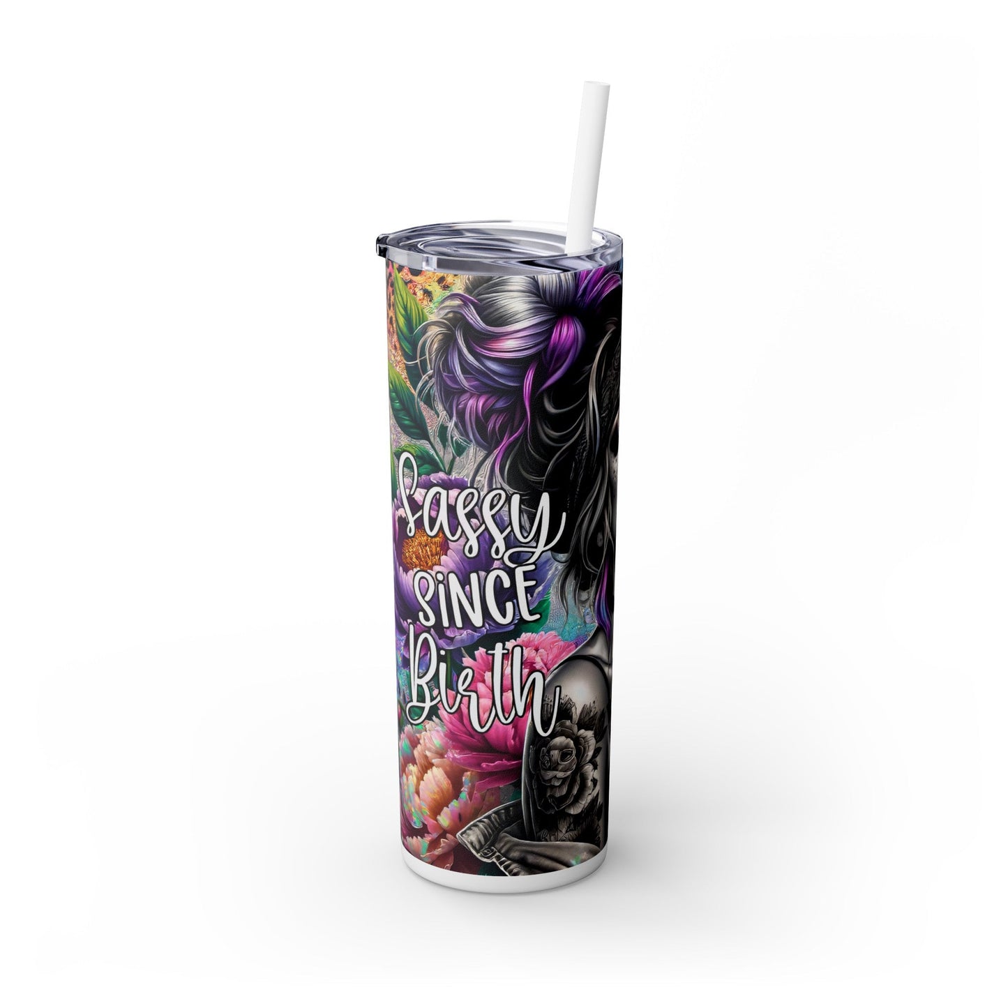 Sassy Since Birth Skinny Tumbler with Straw, 20oz