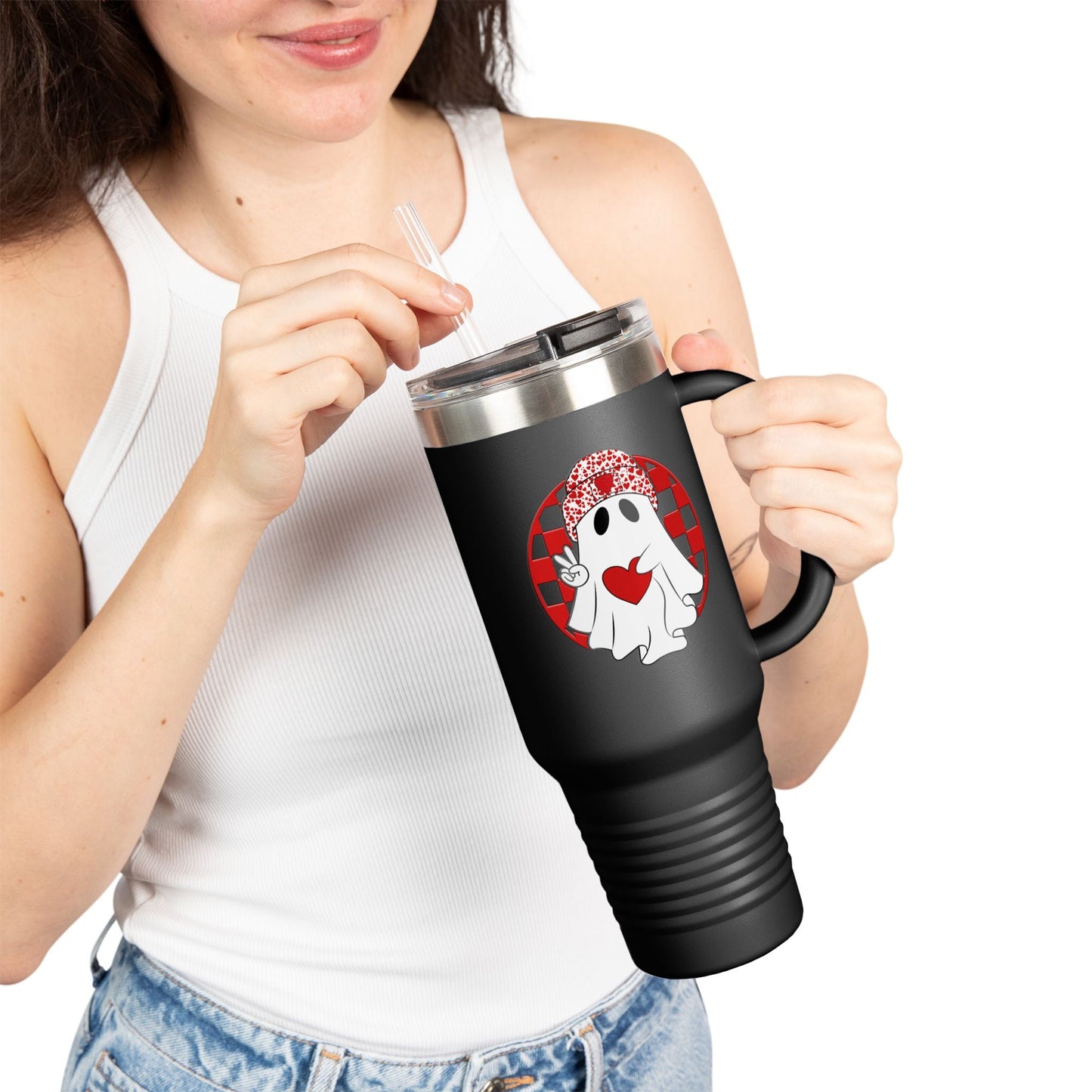 Boo Jee Valentines Ghost Insulated Travel Mug, 40oz