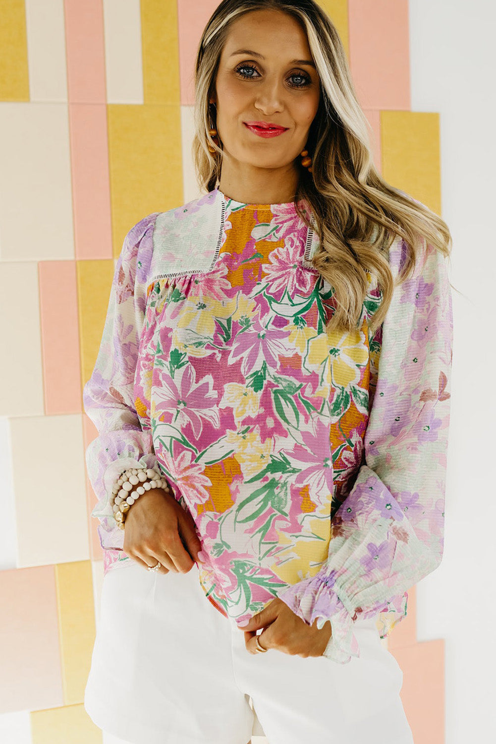 Floral Patchwork Lace Trim Blouse