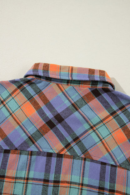 Red Plaid Print Drop Sleeve Loose Shirt Shacket
