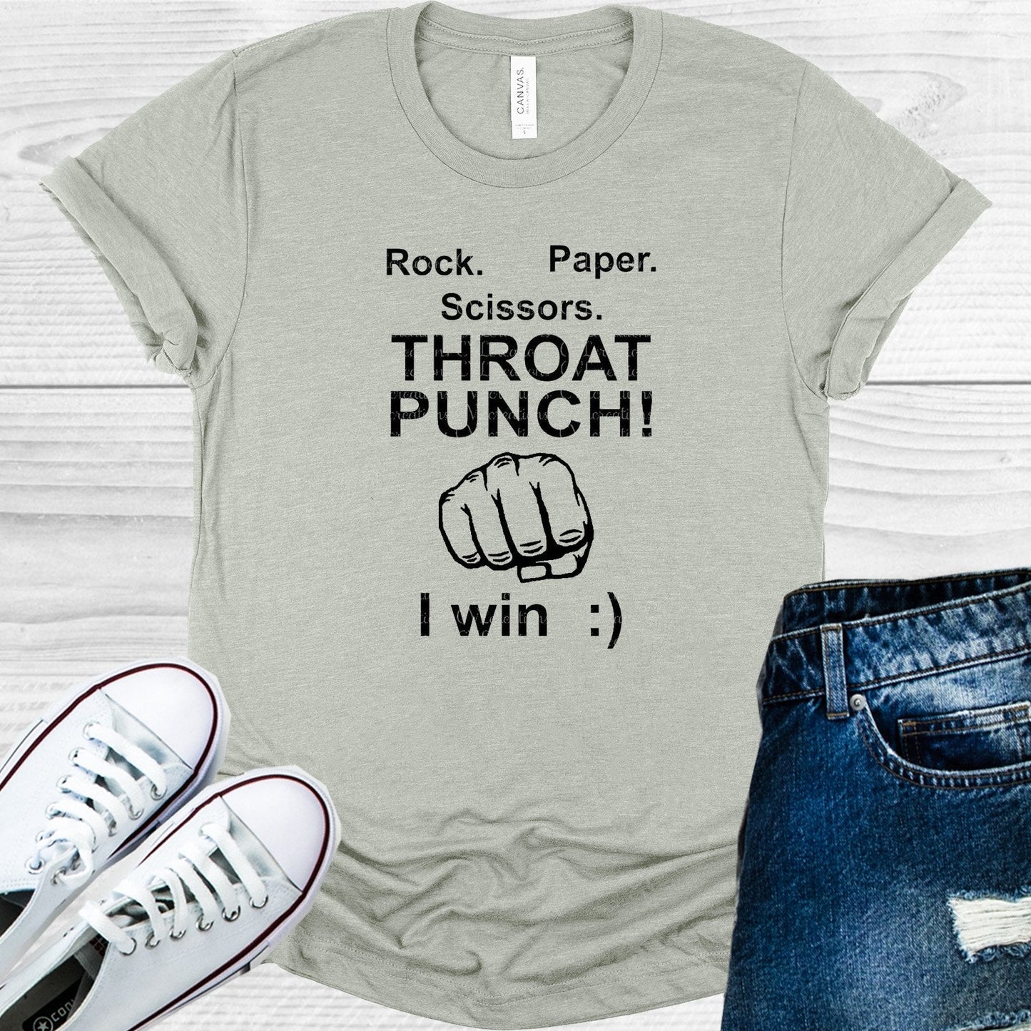 Rock Paper Scissors Throat Punch I Win Graphic Tee