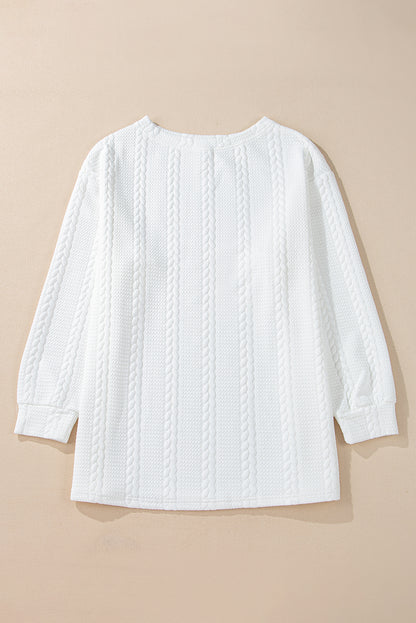 White Textured Loose Plus Size Long Sleeve Top