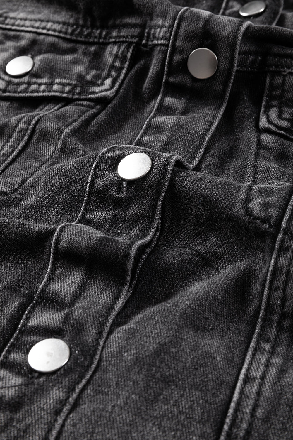 Black Drawstring Hooded Frayed Denim Jacket