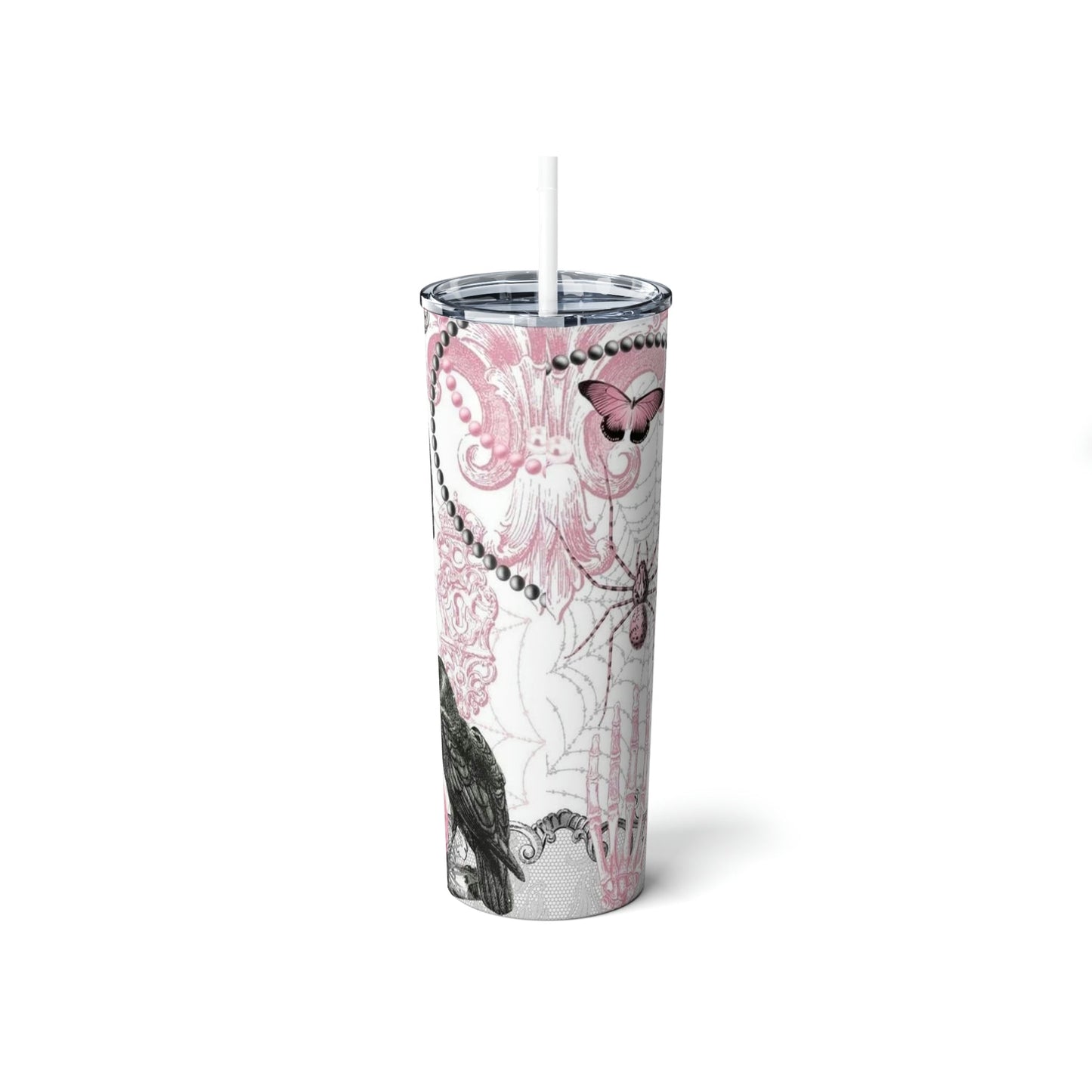 Floral Skellie- Skinny Tumbler