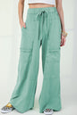Black Mineral Wash Exposed Seam Wide Leg Cargo Pants