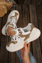 White Rhinestone PU Leather Platform Casual Sneakers