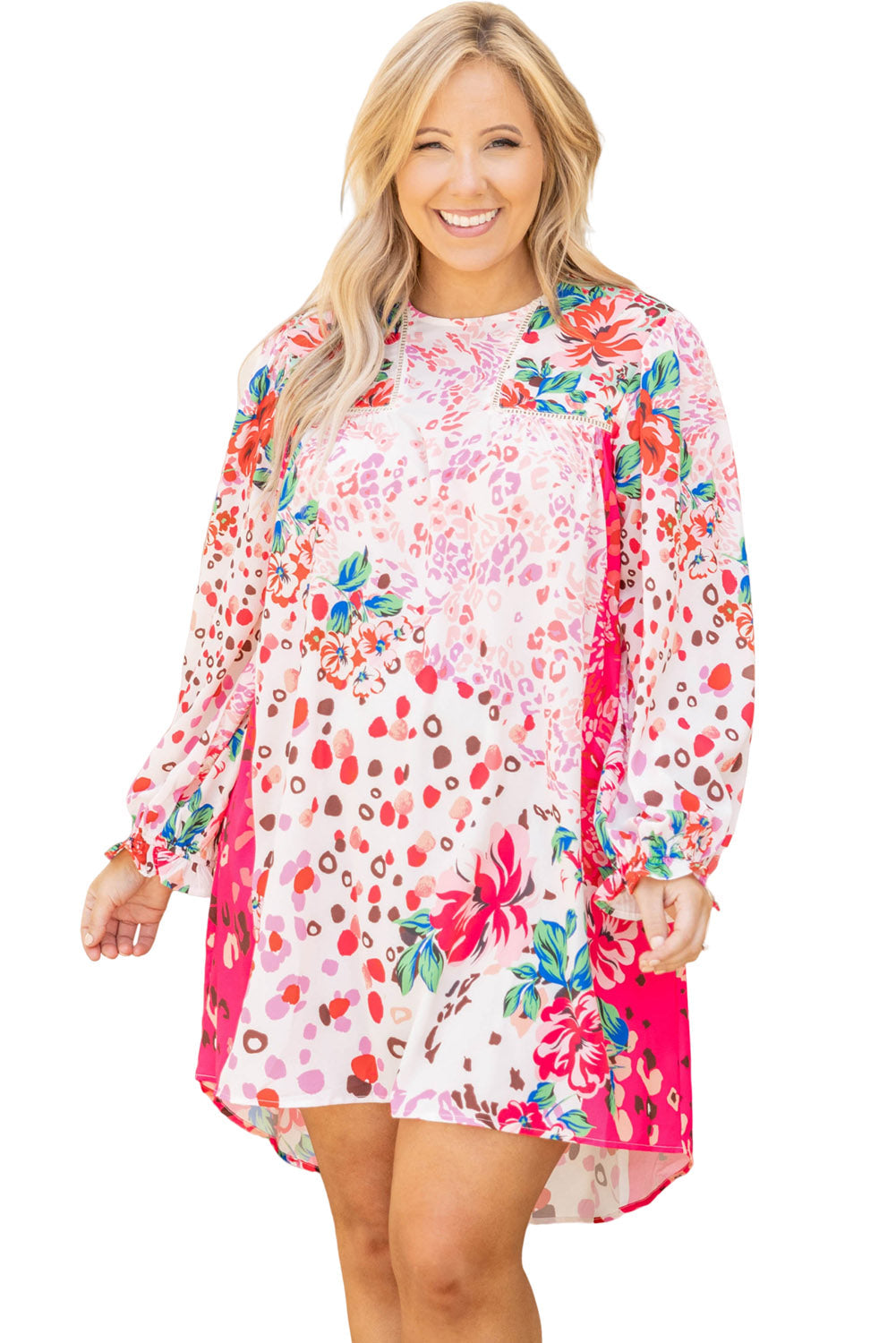 Floral Long Sleeve Plus Size Shift Dress