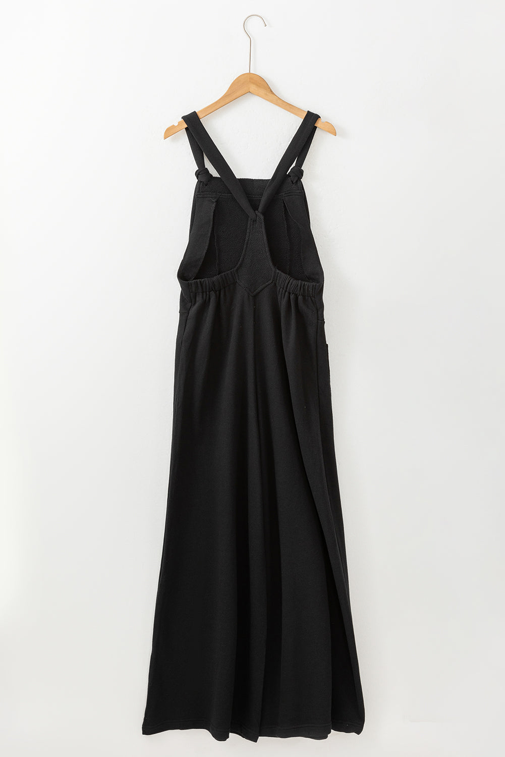 Black Knotted Straps Patch Pocket Wide Leg Jumpsuit