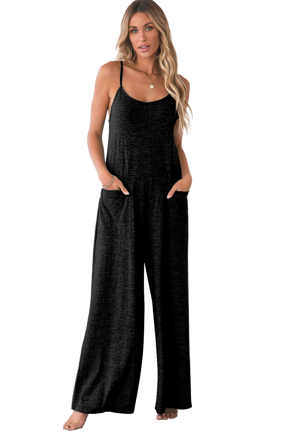 Gray Plus Size Solid Color Spaghetti Straps Wide Leg Jumpsuit