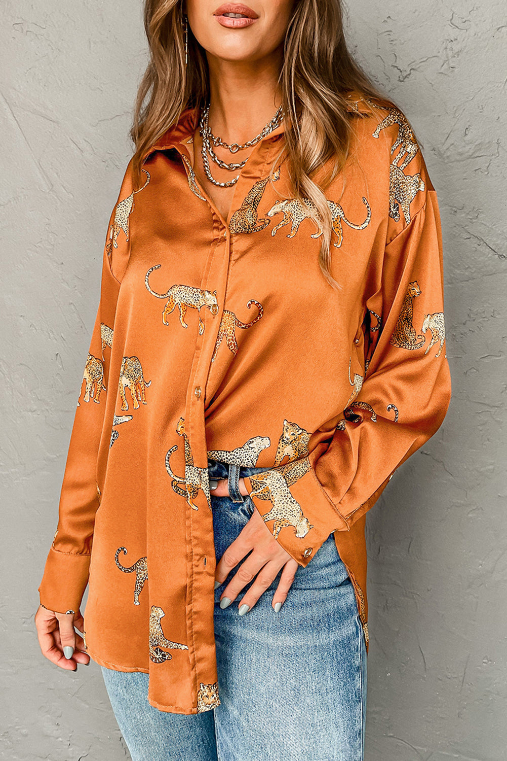 Orange Cheetah Printed Ruffled Sleeve Blouse