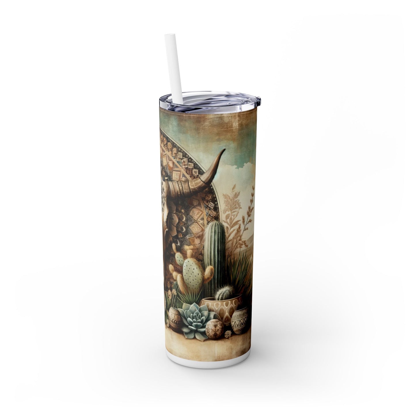 Western Skull Skinny Tumbler with Straw, 20oz