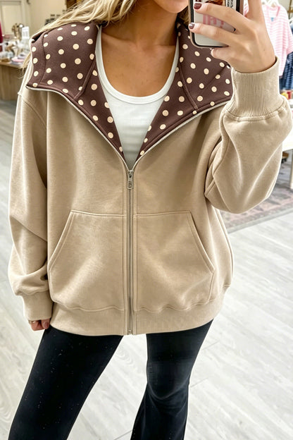 Yellow Cream Polka Dot Hooded Zip-Up Sweatshirt