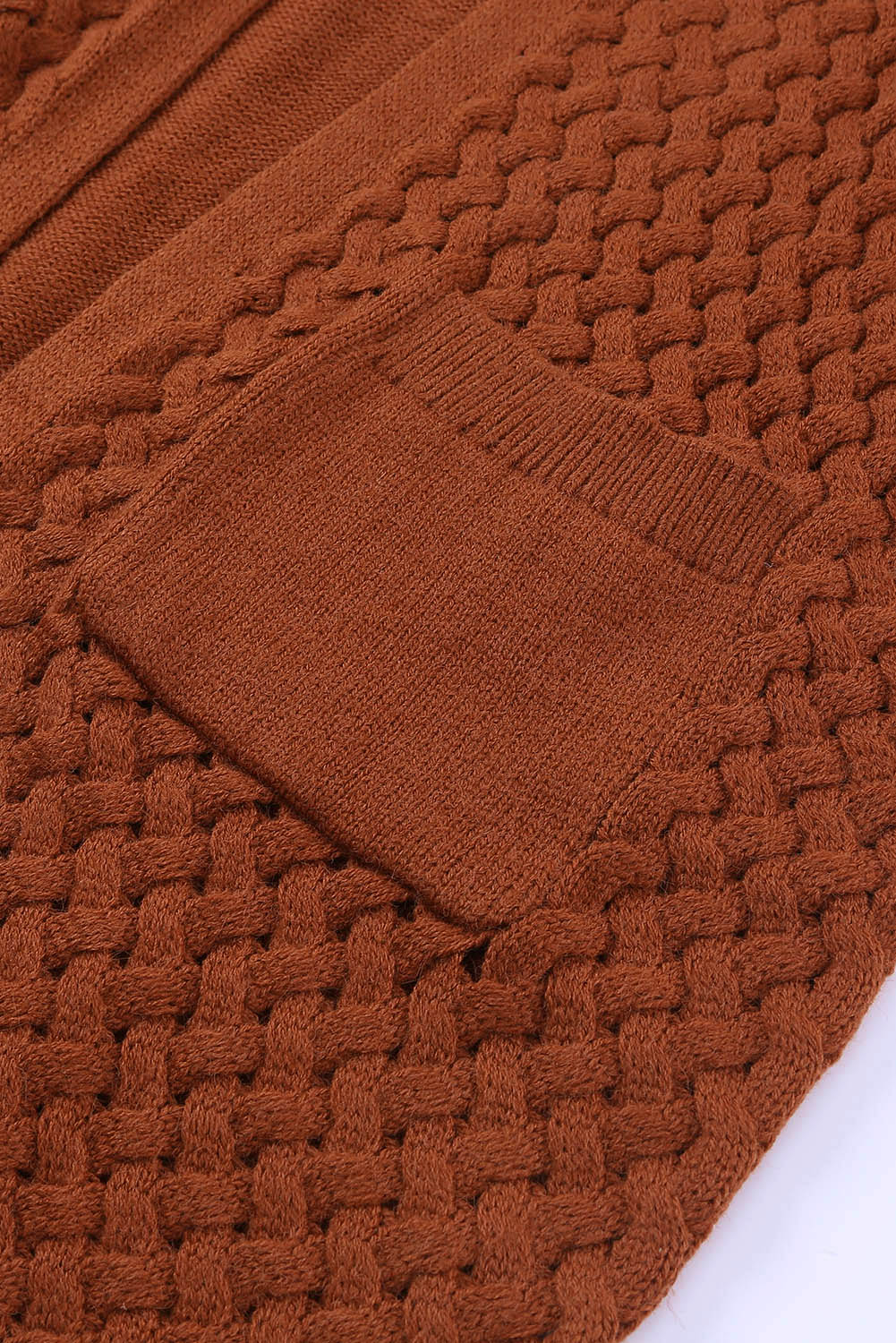 Chestnut Weave Knit Side Pockets Plus Size Cardigan