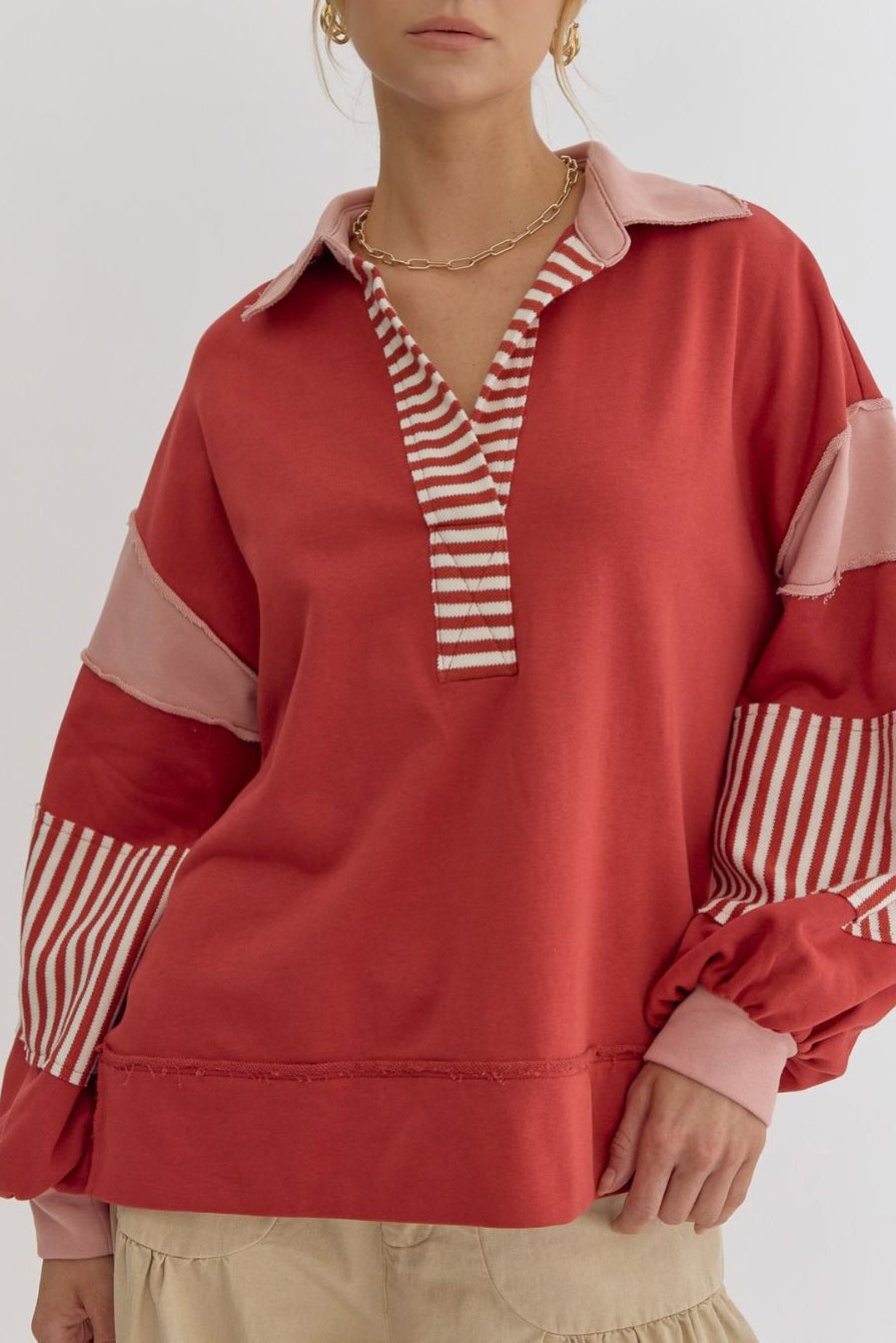 PREORDER: The Delinda Stripe and Color Blocking Pullover 11.11.24