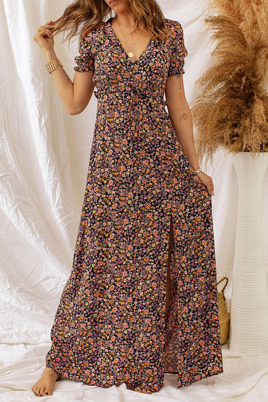 Multicolor Boho V Neck Maxi Floral Dress