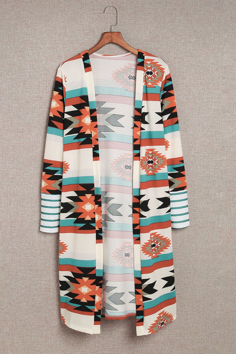 Multicolor Plus Size Geometric Print Open Front Long Cardigan