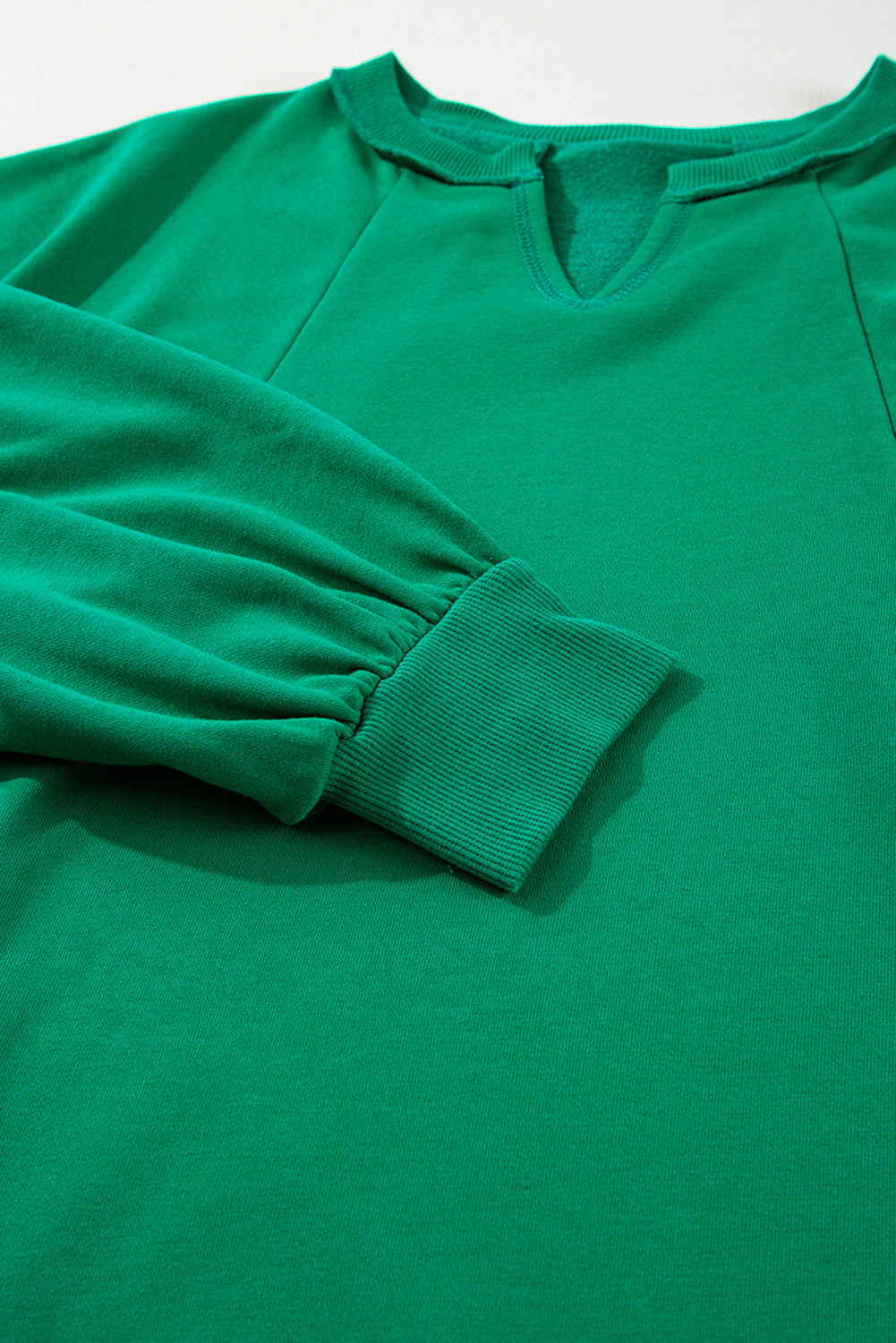 Bright Green Exposed Seam Notched Neck Drop Shoulder Plus Sweatshirt