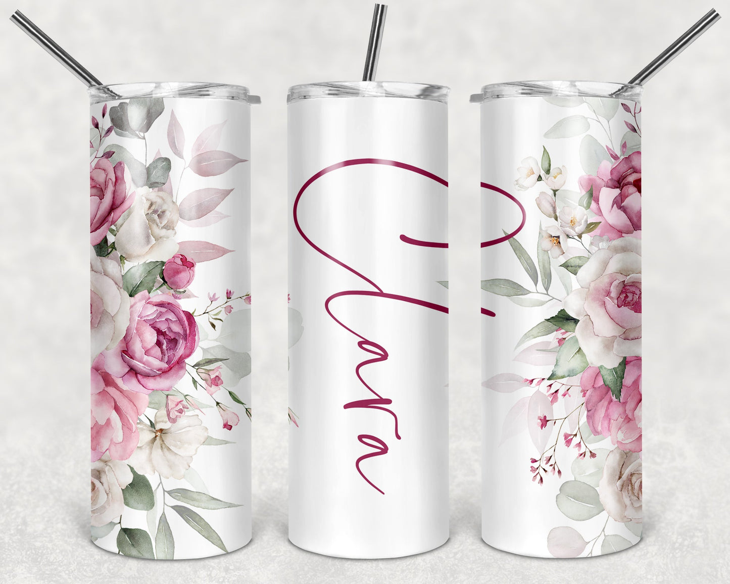 Pink Floral Customized 20 oz Skinny Tumbler