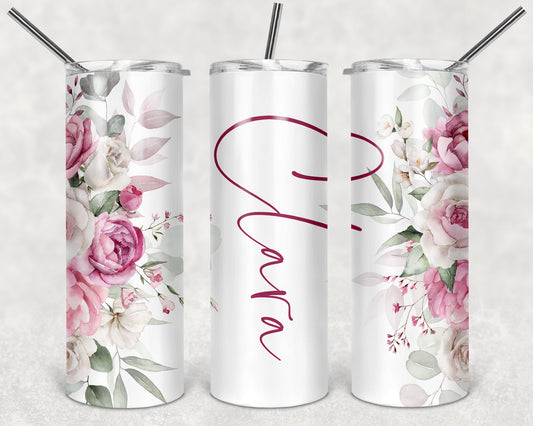 Pink Floral Customized 20 oz Skinny Tumbler