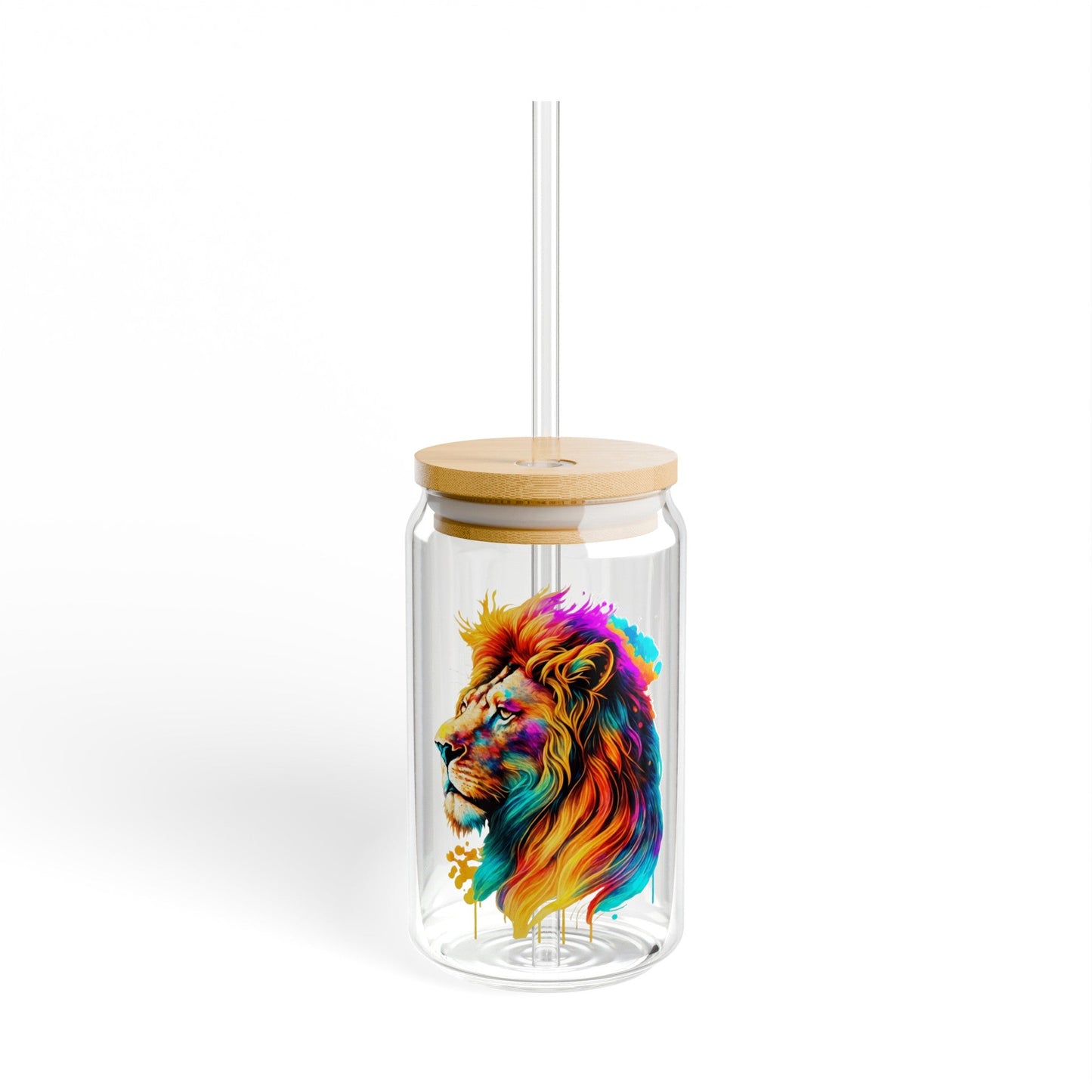 Colorful Lion Sipper Glass, 16oz