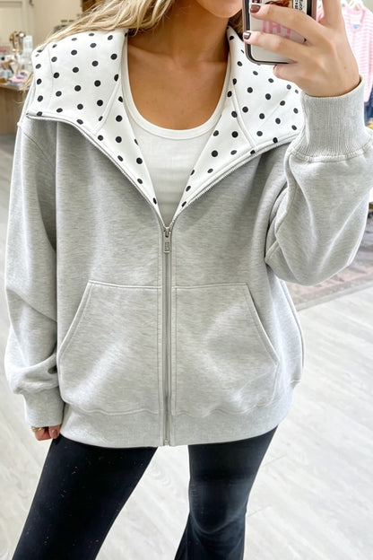 Yellow Cream Polka Dot Hooded Zip-Up Sweatshirt