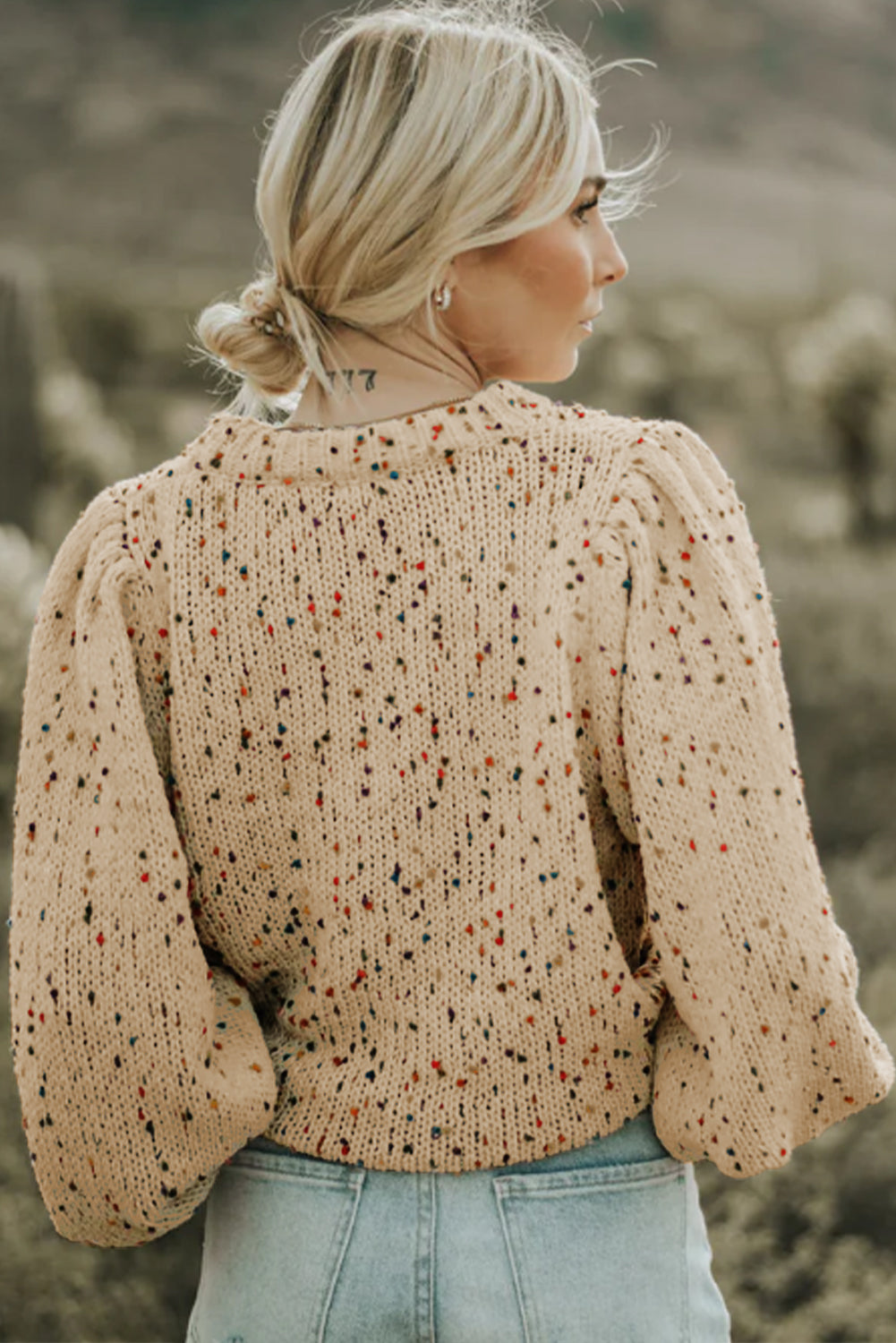 White Pilling Detail Patterned Sleeve Sweater