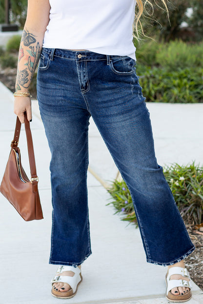 Dirty Blue Distressed Hem Plus Size Flared Jeans