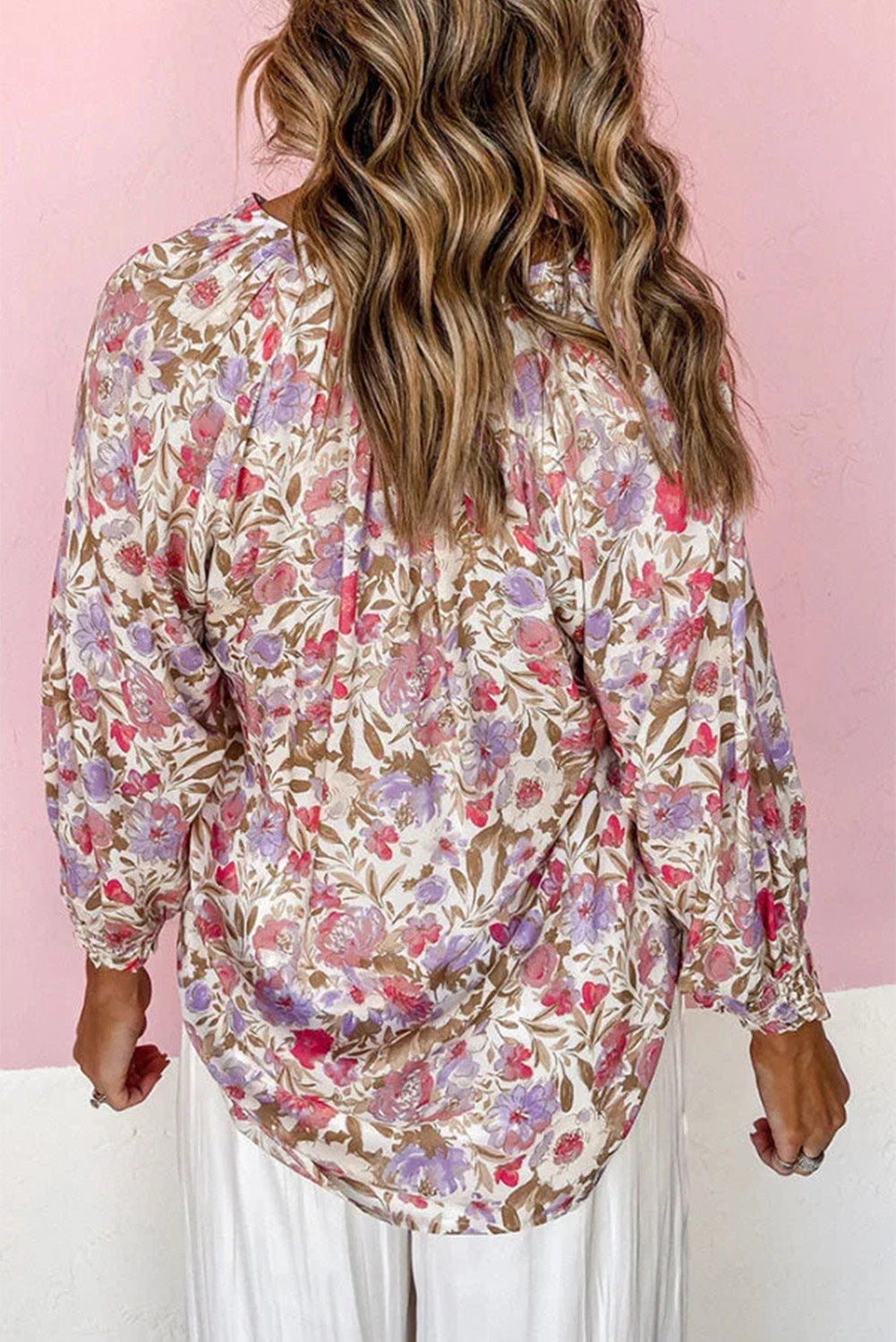 Floral Print Buttoned Puff Sleeves Shirt