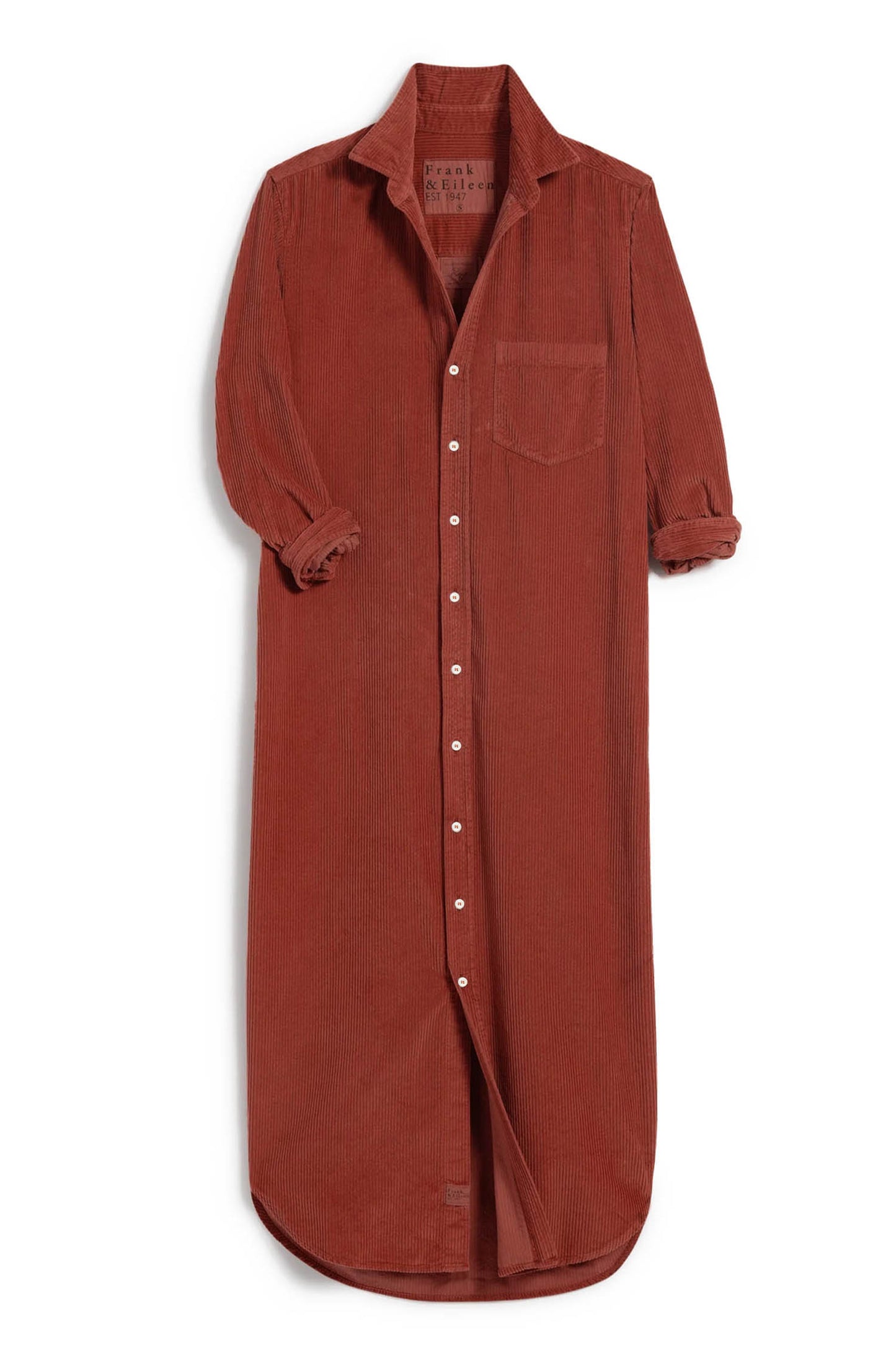 Clay Long Sleeve Button Down Corduroy Midi Length One Piece Dress