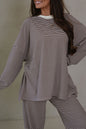 Pink Striped Drop Shoulder Long Sleeve Pant Set