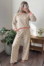 Khaki Polka Dot Contrast Trim Long Sleeve Top Drawstring Shift Pants Set