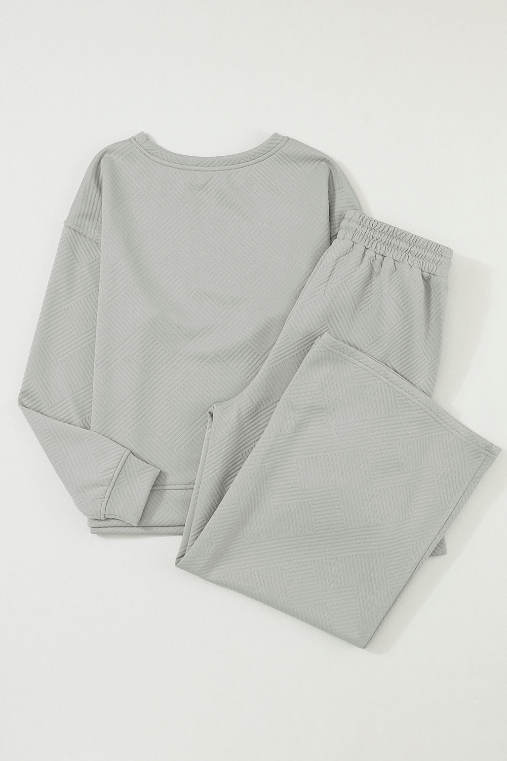 Light Grey Plus Size Textured Casual Two-Piece Pants Set